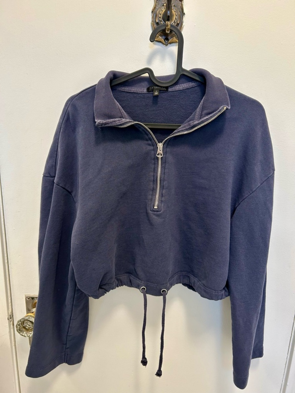 Dynamite Washed Navy Half-Zip Drawstring Crop Pullover